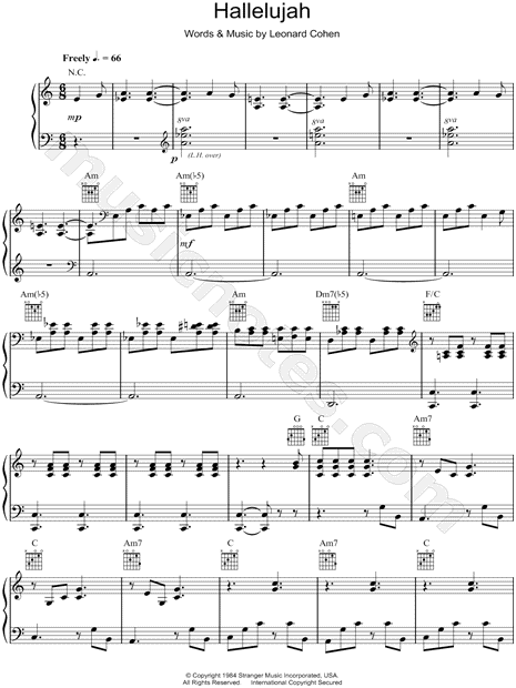 hallelujah by jeff buckley - digital sheet music