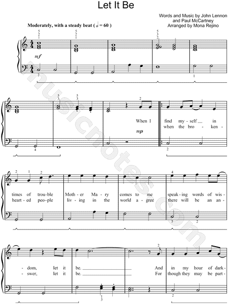 The Beatles "Let It Be" Sheet Music (Easy Piano) in C Major (transposable) - Download & Print ...