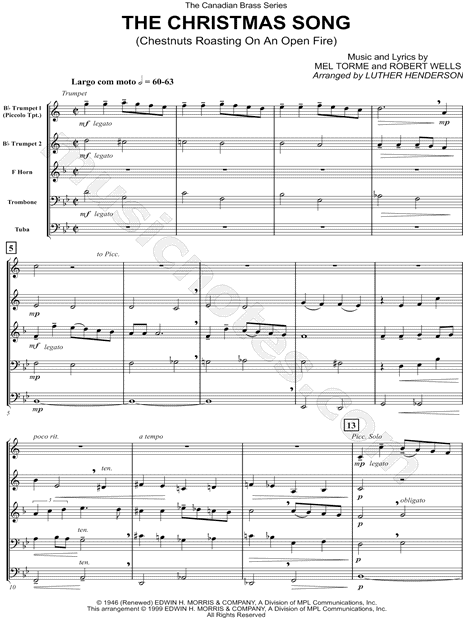 The Christmas Song (Chestnuts Roasting on an Open Fire) - Brass Quintet Score