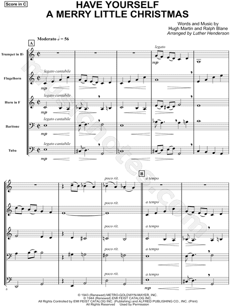 Have Yourself a Merry Little Christmas - Brass Quintet score