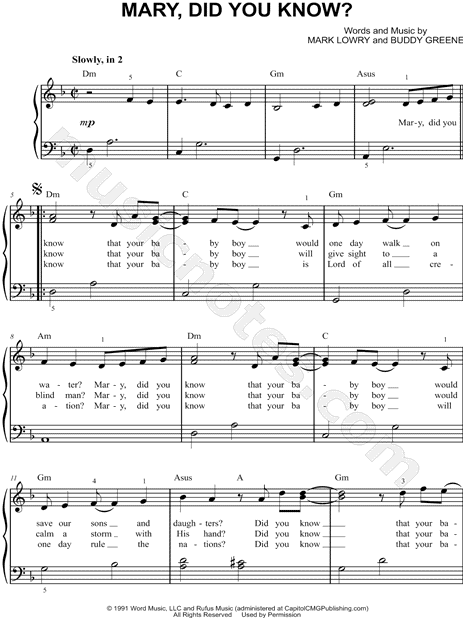 Mark Lowry "Mary, Did You Know?" Sheet Music (Easy Piano) in D Minor