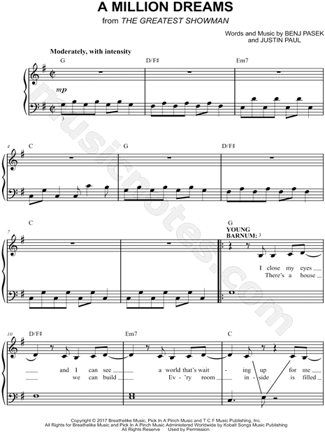 "A Million Dreams" from 'The Greatest Showman' Sheet Music ...