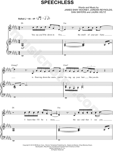 Dan Shay Speechless Sheet Music In Db Major Transposable Download And Print Sku Mn0184632 