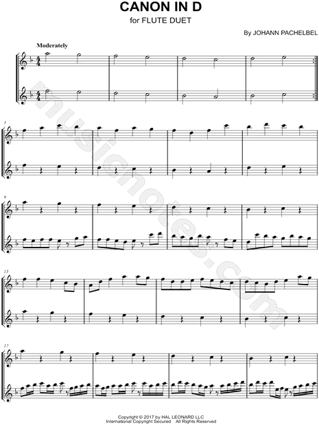 Johann Pachelbel Canon In D Flute Duet Sheet Music In F Major