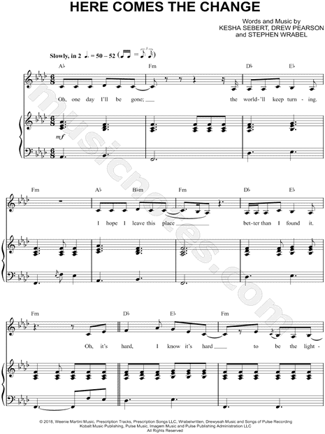 here comes the change by kesha - digital sheet music