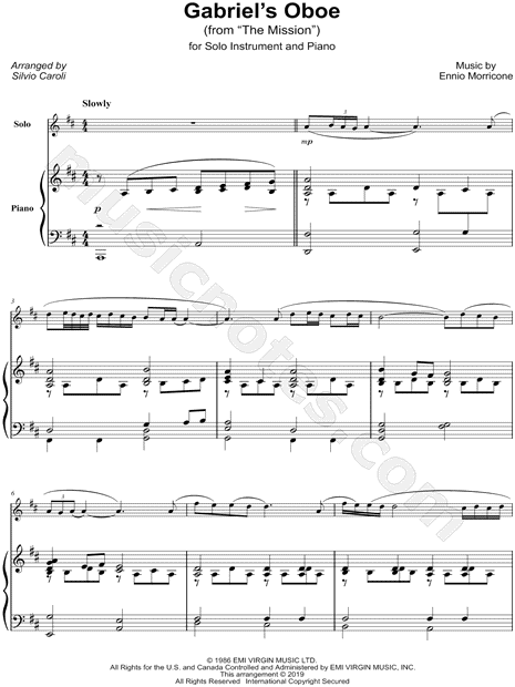 Gabriel's Oboe - C or Bb Instrument & Piano