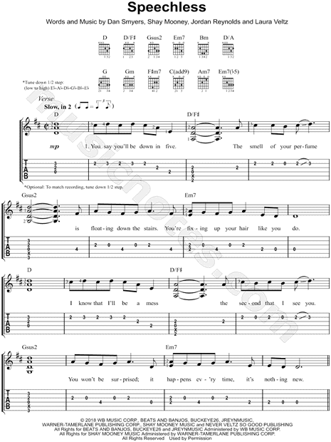 Dan Shay Speechless Guitar Tab In D Major Download And Print Sku Mn0201086 