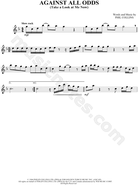 Against All Odds (Take a Look At Me Now) - C instrument solo