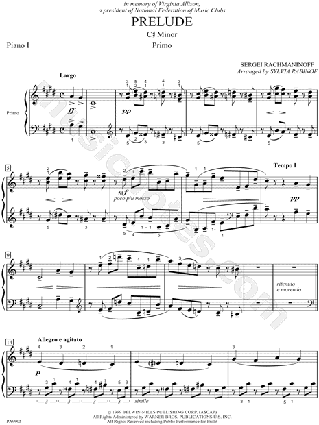 Prelude in C# Minor - Piano I (Primo Part)