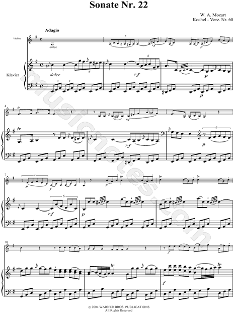 Sonata No. 22 for Piano and Violin in G Major, K. 60