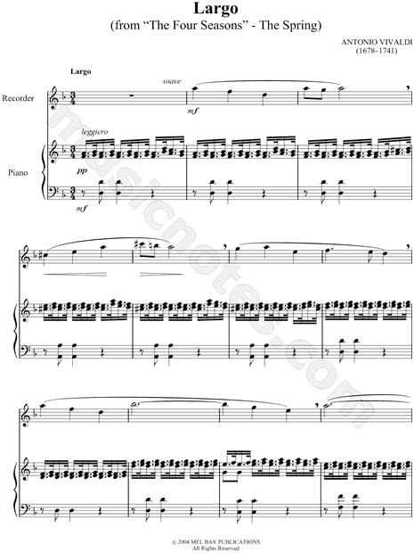 Spring from the Four Seasons (Largo) - Recorder & Piano