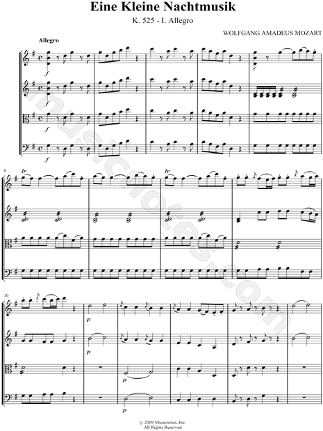 Eine Kleine Nachtmusik: I. Allegro - String Quartet Score
