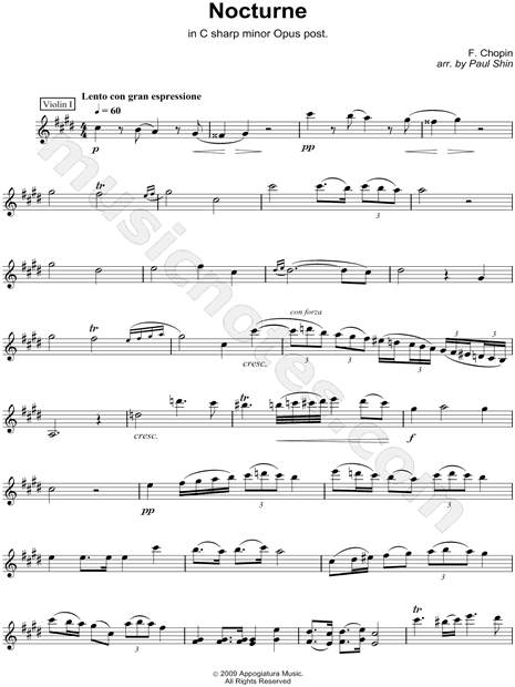 Nocturne in C# Minor, Opus post. for String Quartet - Violin 1