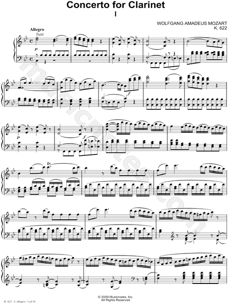 Concerto for Clarinet: I. Allegro - Piano Accompaniment