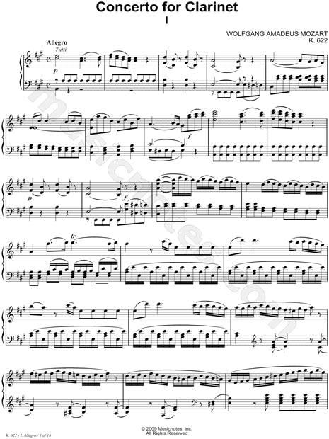 Concerto for Clarinet: I. Allegro - Piano Accompaniment