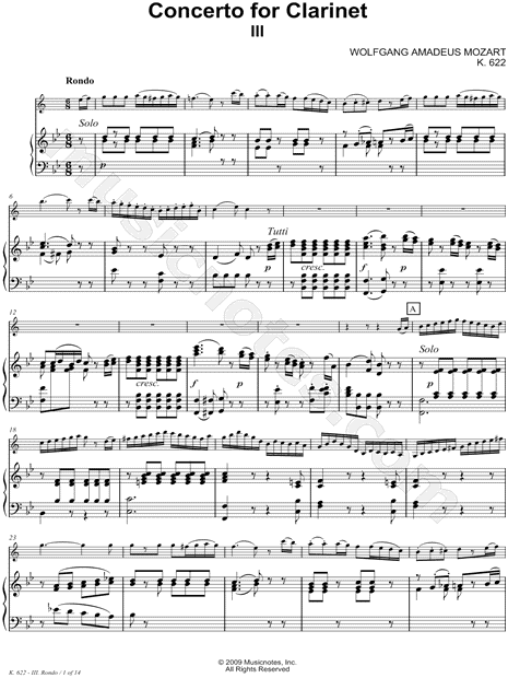 Concerto for Clarinet: III. Rondo - Piano Accompaniment