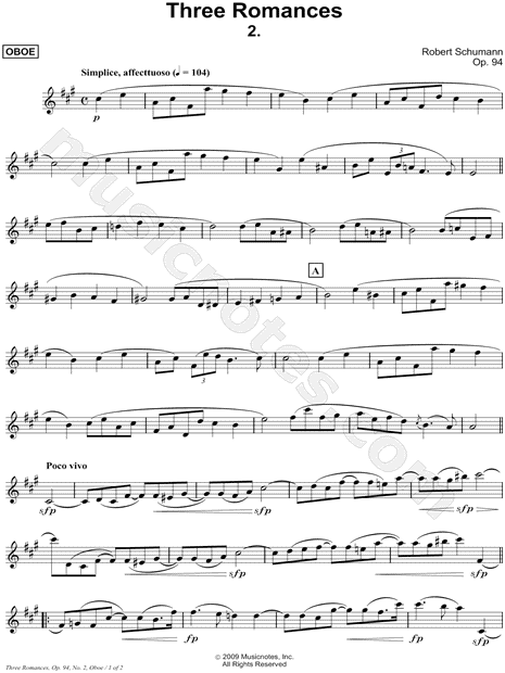 Three Romances, Op. 94, No. 2 - Oboe Part