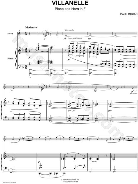 Villanelle for Piano and Horn in F - Piano Accompaniment