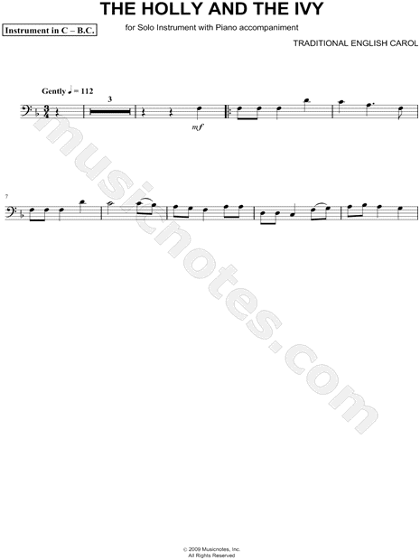 The Holly and the Ivy - Bass Clef Instrument