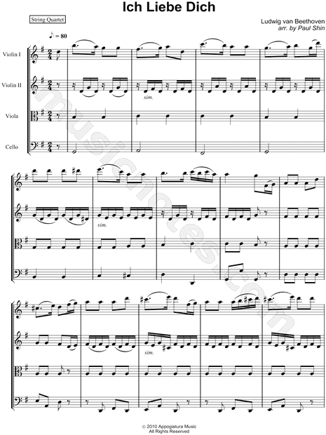 Ich Liebe Dich - String Quartet Score