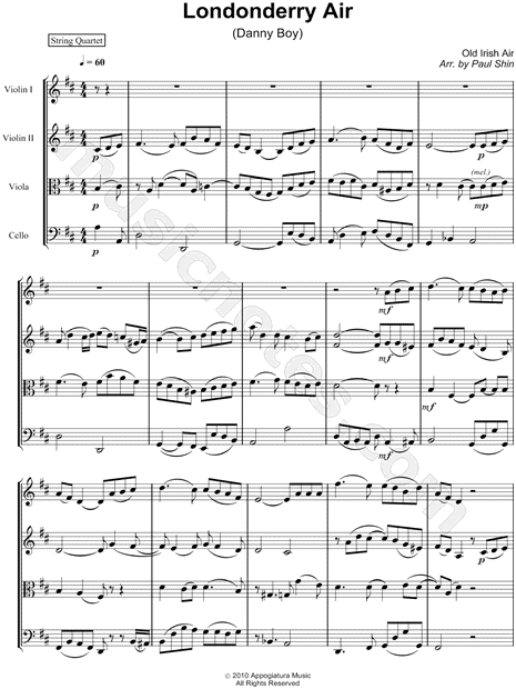 Londonderry Air - String Quartet Score