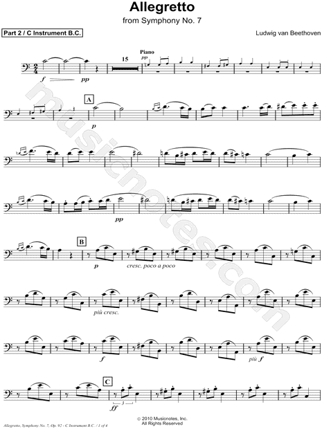 Allegretto from Symphony No. 7 - Bass Clef C Instrument (Part 2)