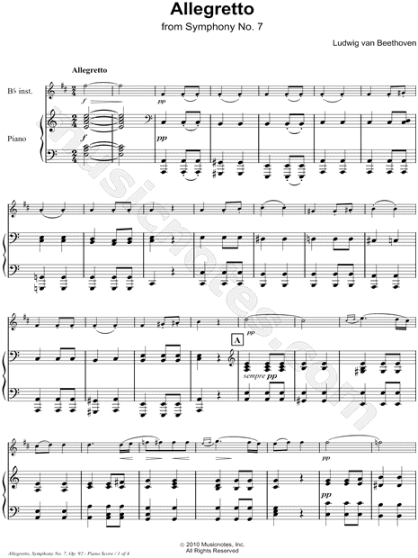Allegretto from Symphony No. 7 - Piano Accompaniment (Bb Instrument)