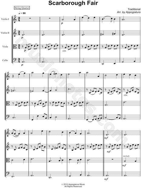 Scarborough Fair - String Quartet Score
