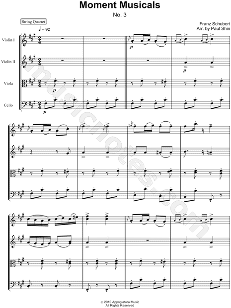 Moment Musical No. 3 - String Quartet Score