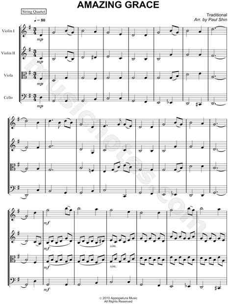Amazing Grace - String Quartet Score