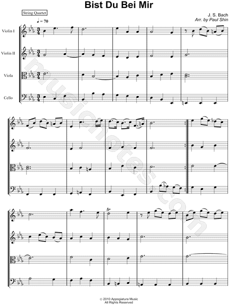Bist du bei mir - String Quartet Score