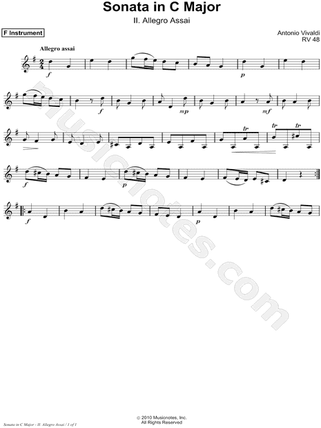 Sonata In C Major, II. Allegro Assai - F Instrument