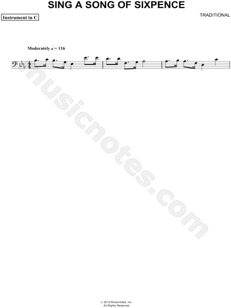 Sing a Song of Sixpence - Bass Clef Instrument