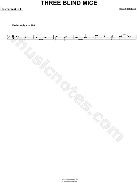 Three Blind Mice - Bass Clef Instrument