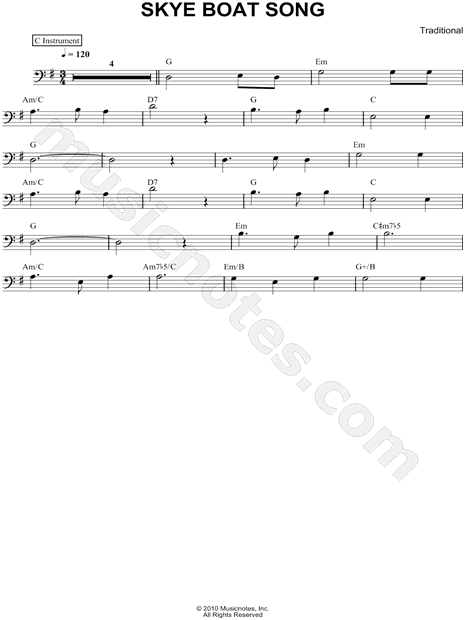 Skye Boat Song - Bass Clef Instrument