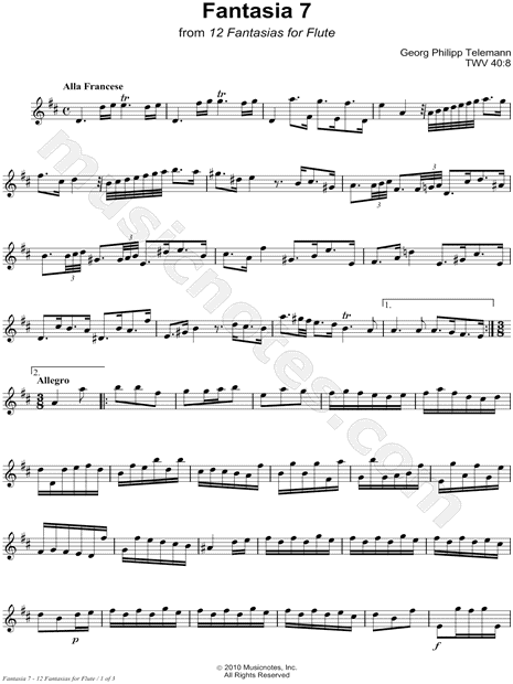 12 Fantasias for Flute: 7. Fantasia in D Major