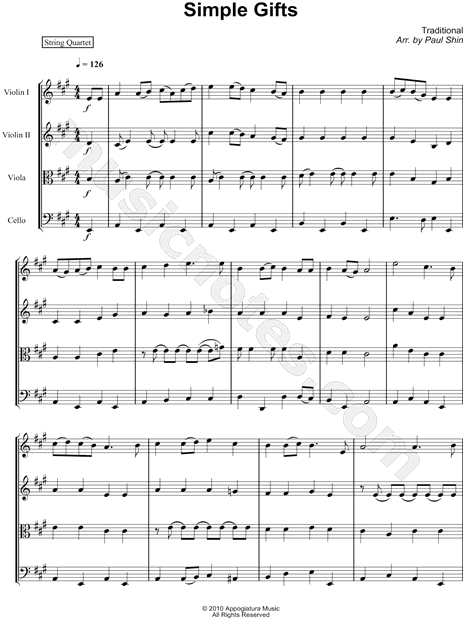 Simple Gifts - String Quartet Score