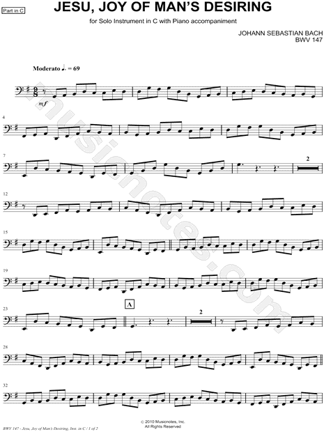 Jesu, Joy of Man's Desiring - Bass Clef Instrument