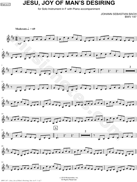 Jesu, Joy of Man's Desiring - F Instrument