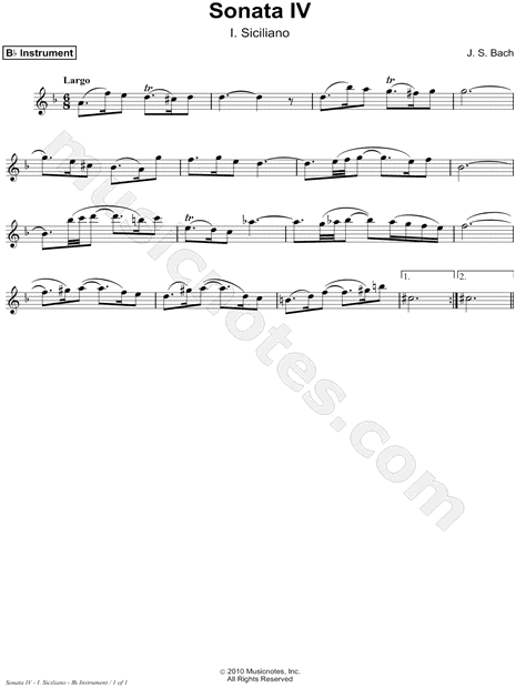 Sonata IV, BWV 1017: I. Siciliano - Bb Instrument