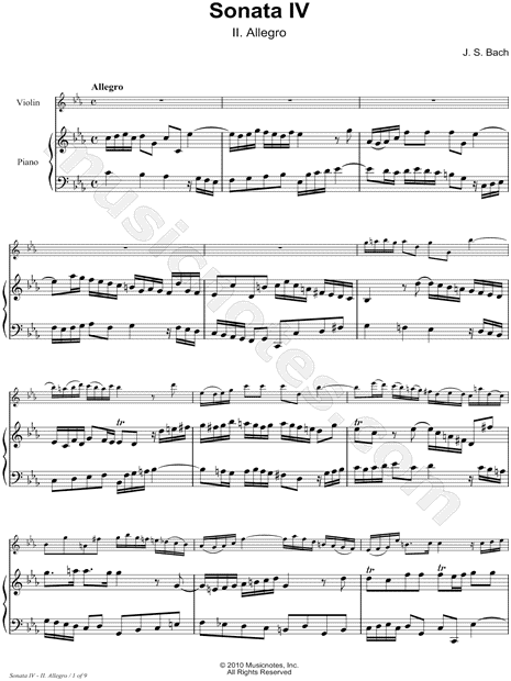 Sonata IV, BWV 1017: II. Allegro - Piano Accompaniment