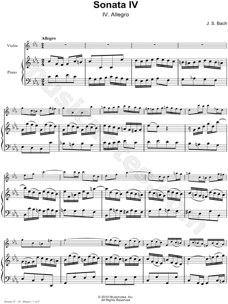 Sonata IV, BWV 1017: IV. Allegro - Piano Accompaniment