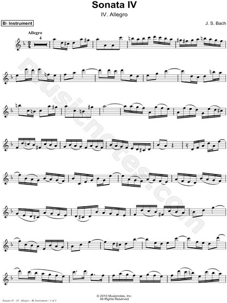 Sonata IV, BWV 1017: IV. Allegro - Bb Instrument
