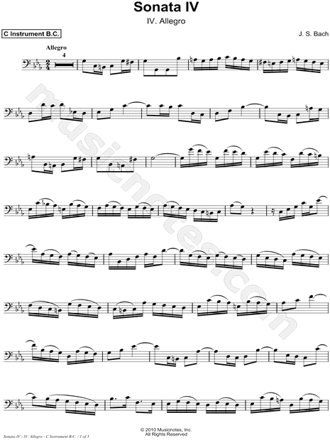 Sonata IV, BWV 1017: IV. Allegro - Bass Clef Instrument