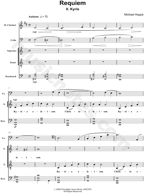 Requiem, II. Kyrie - Piano/Vocal Part (Bb Clarinet, Cello, Soprano, Tenor, Piano)