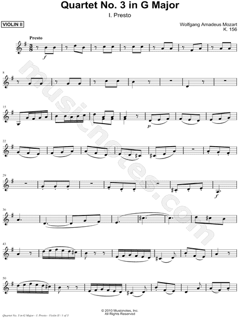 Quartet No. 3 In G Major, K. 156: I. Presto - Violin 2