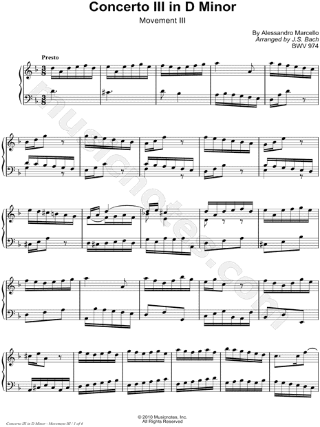 Concerto No. 3 in D Minor, BWV 974: III. Presto