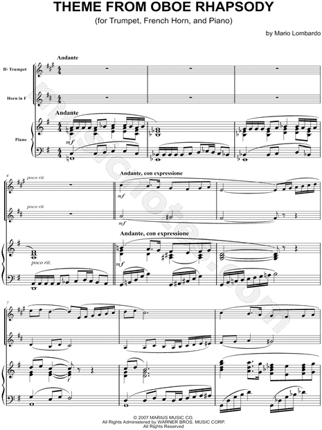 Theme from Oboe Rhapsody - Piano Part