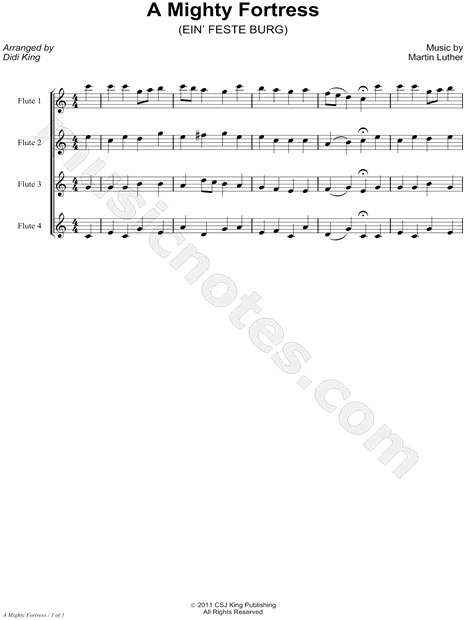 A Mighty Fortress Is Our God - Flute Quartet Score