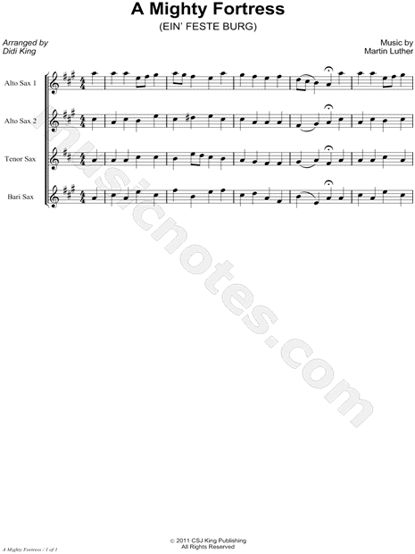 A Mighty Fortress Is Our God - Saxophone Quartet Score